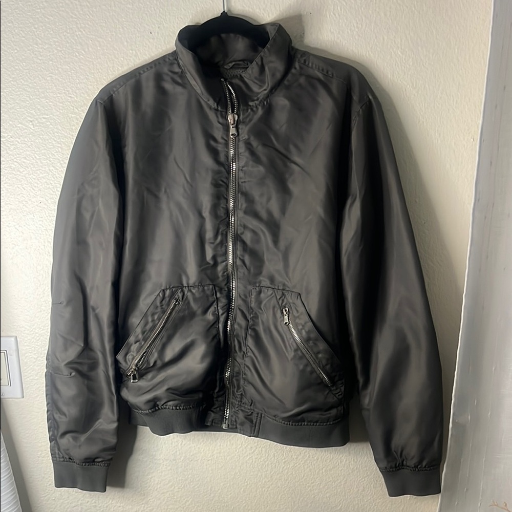 Forever 21 Gray Bomber Jacket with Ribbed Collar